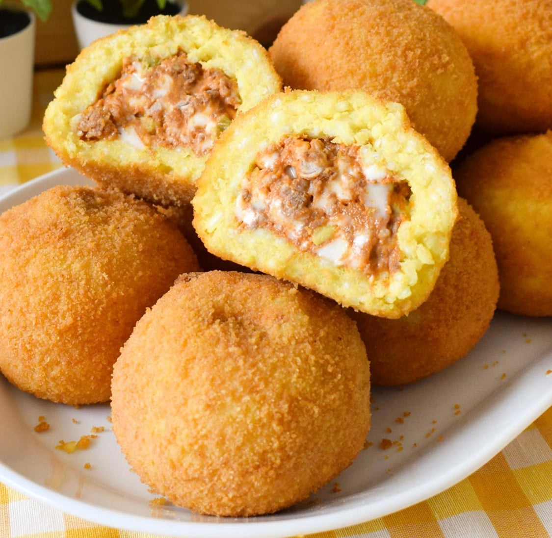 Arancini bolognaise et petits pois