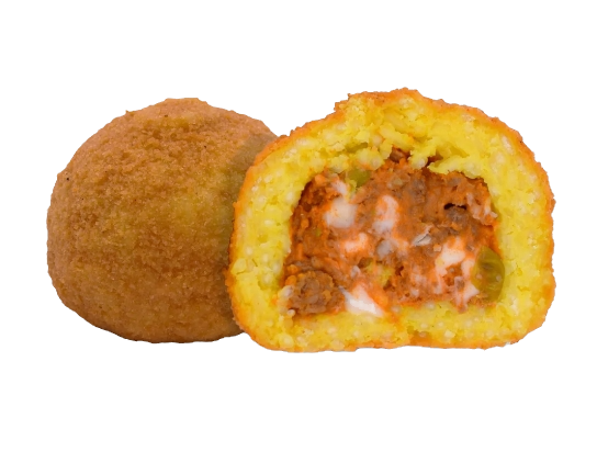 Arancini Bolognese und Erbsen