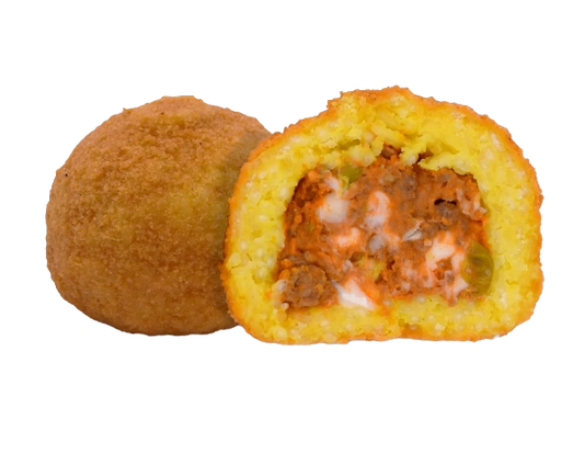 Arancini Bolognese und Erbsen